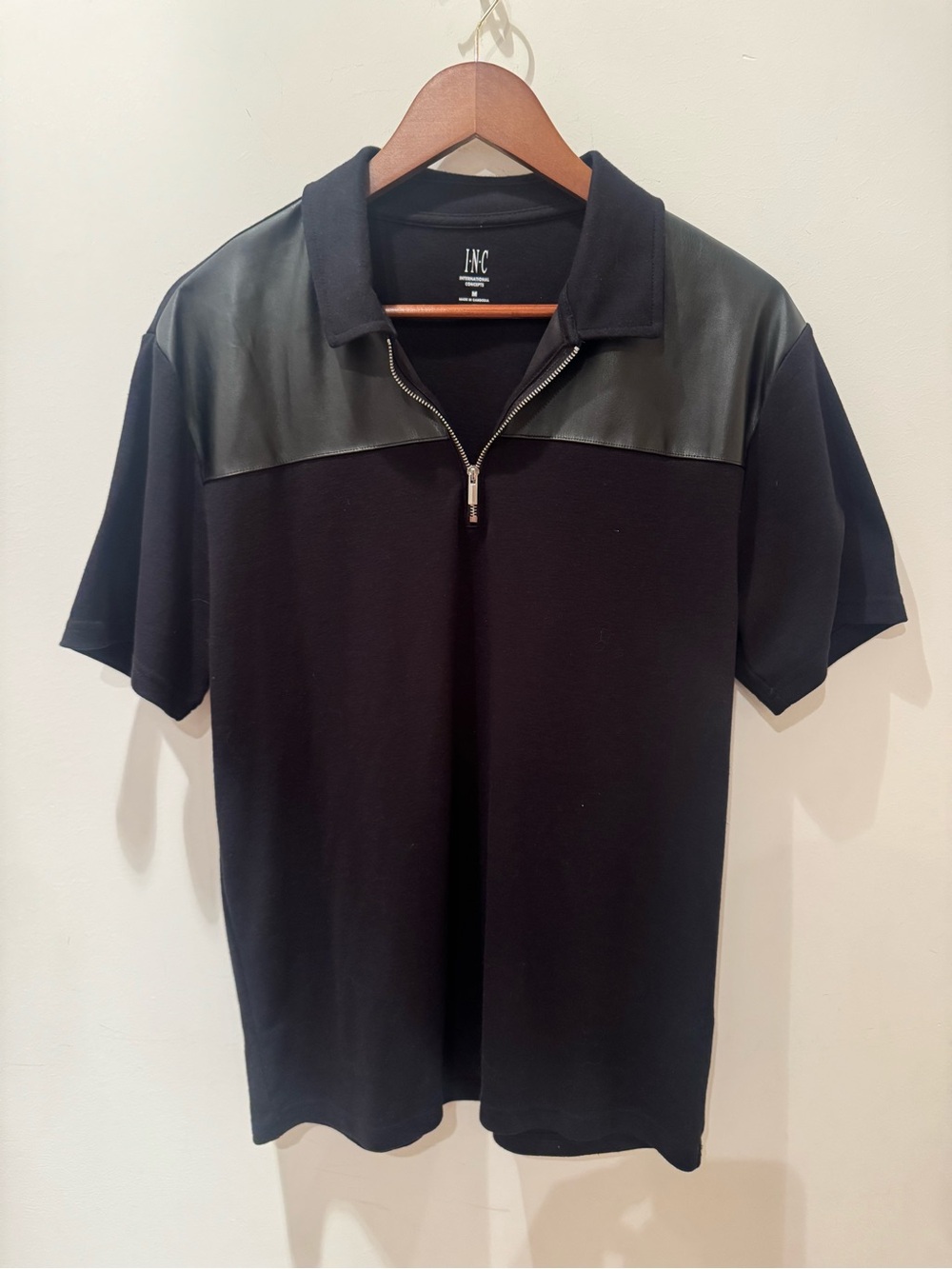 INC polo zip with faux leather. Men’s Size M.
